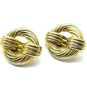 Signed ERWIN PEARL Clip On Earrings Gold Tone Knot Vintage 1980s